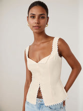 Cotton And Linen Lace Panel Sleeveless Top